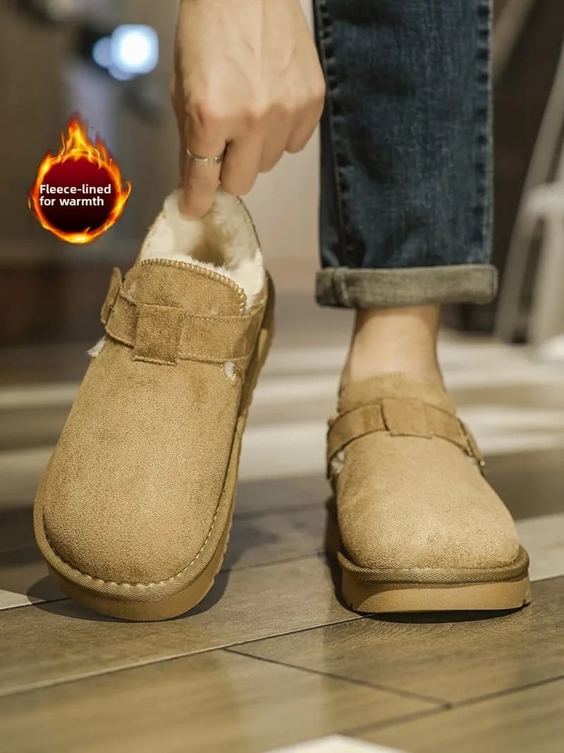 Men's Winter Thickened Fleece Lined Snow Boots Outdoor Warm Casual Short Tube Synthetic Leather Boot with Rubber Sole