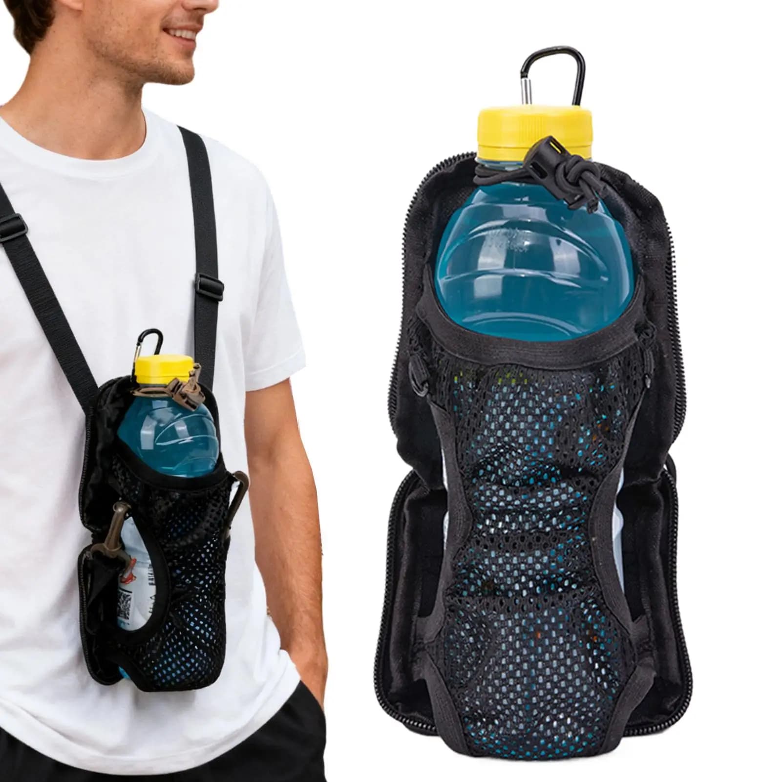 Free Hand Water Bottle Waist Bag Foldable Nylon Moisturizing Door for Running, Hiking, Cycling, Lightweight and Adjustable Belt