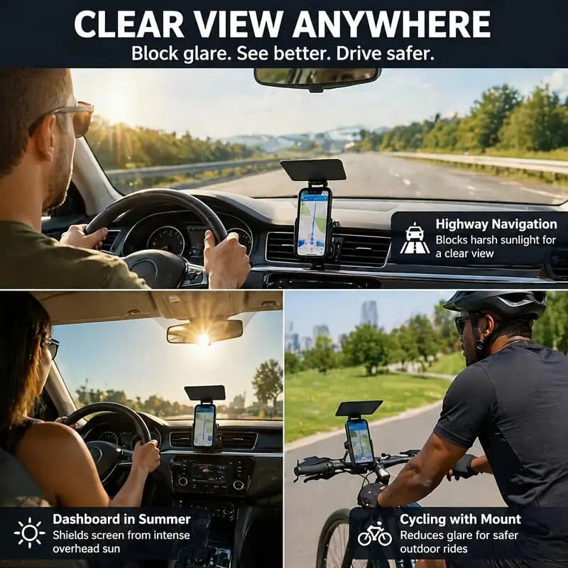 Foldable Cell Phone Sun Shade Visors Multi‑Angle Anti‑Glare Screen Hoods Car Navigation Fishing Live Stream Mobile Sun Shield