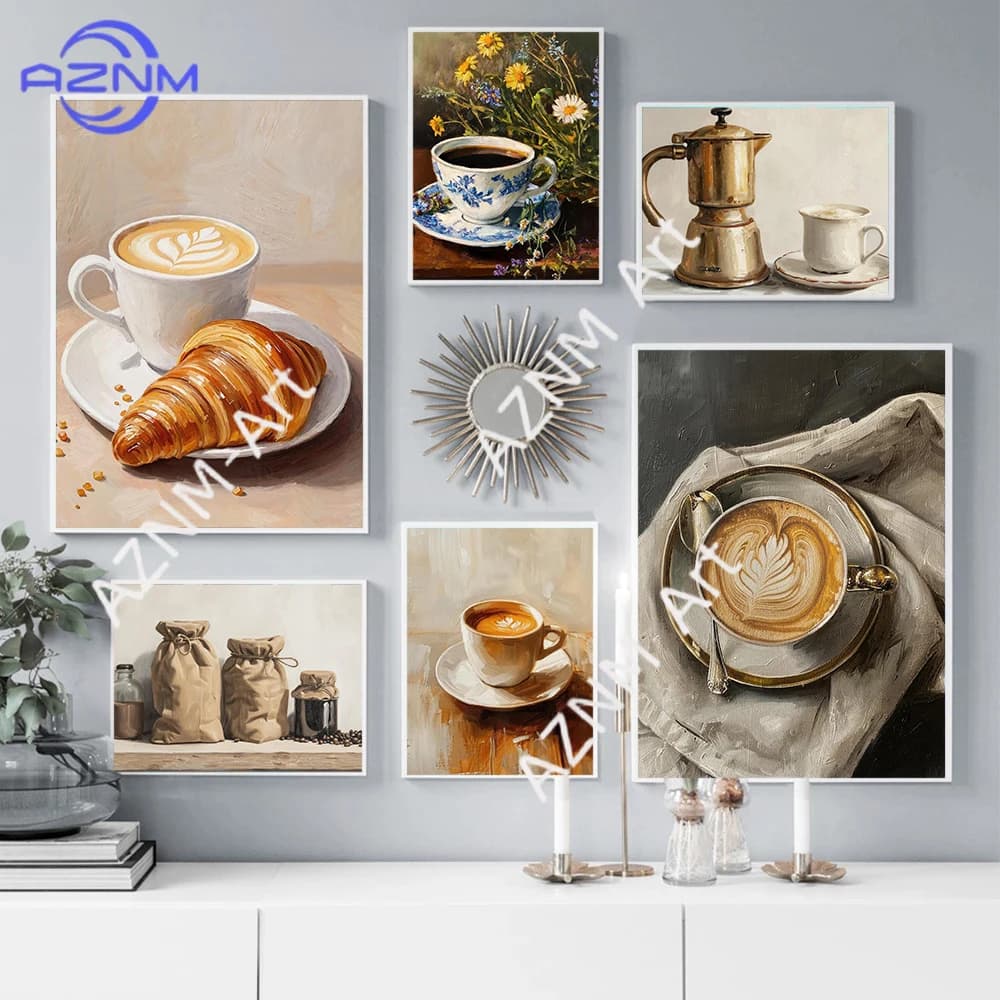Rich Aroma Concentrated Handmade Coffee And Coffee Pot Oil Painting Art Poster Canvas Printing Coffee Shop Kitchen Wall Decor