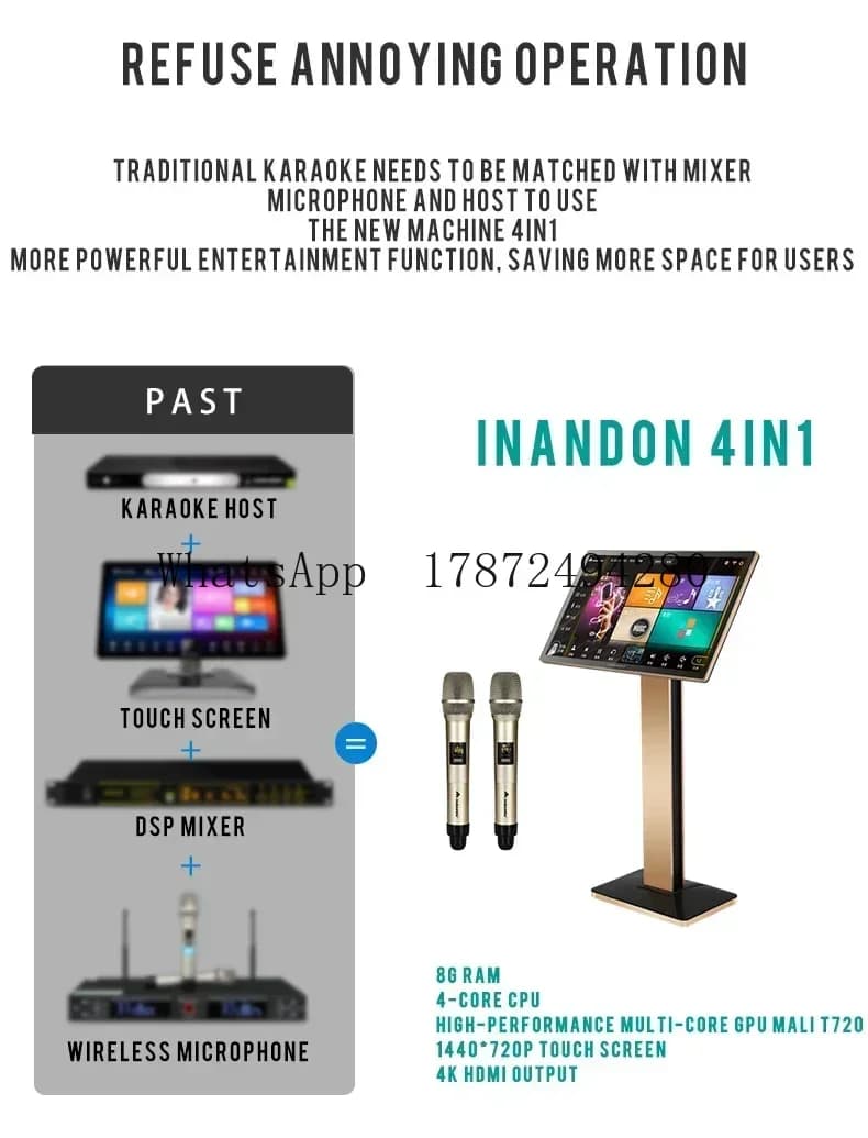 InAndOn Karaoke Machine 21.5 4IN1 1T Home Party Set Lettore di selezione di canzoni intelligente