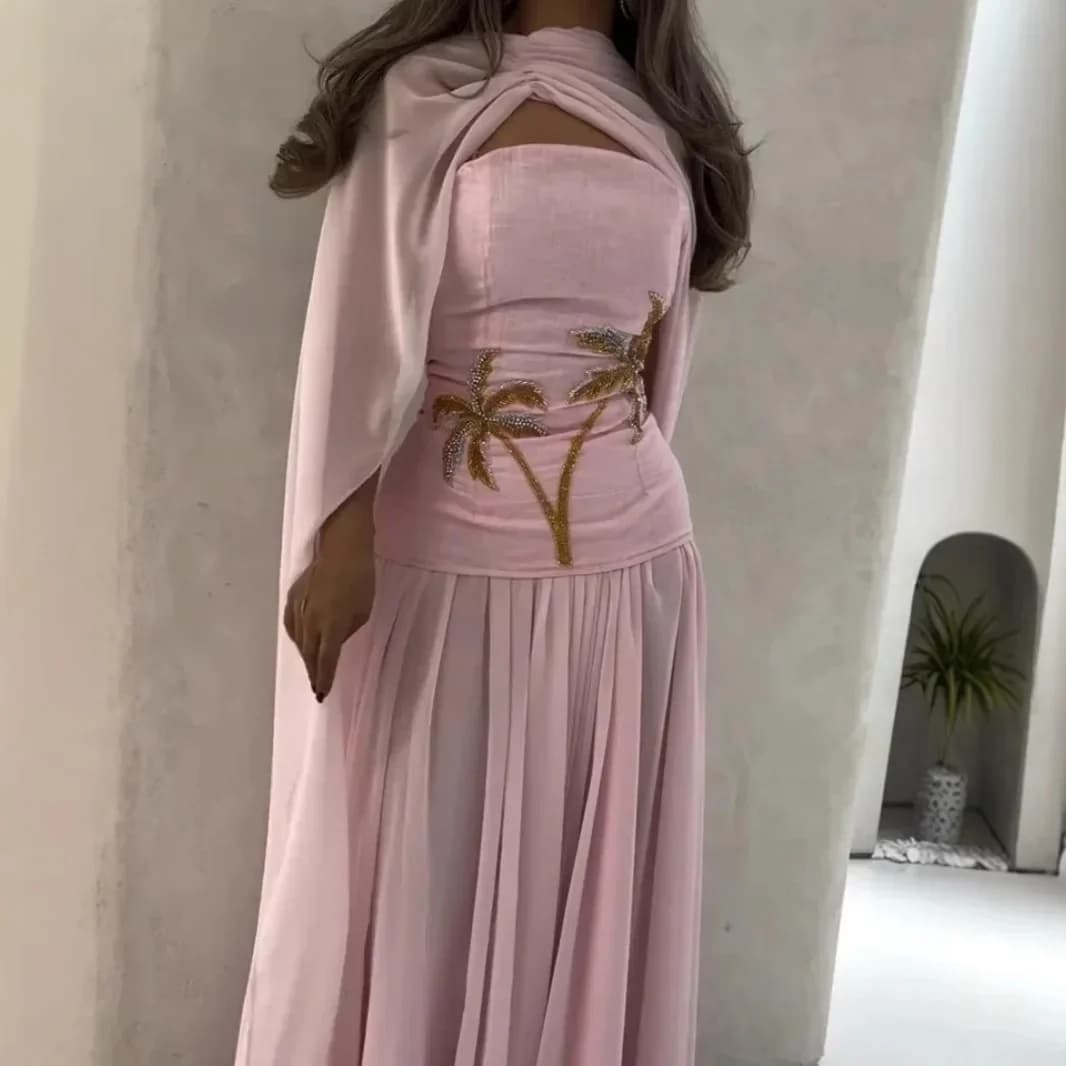 Abito lungo ampio ampio con perline in chiffon sexy del Medio Oriente Abito Abaya a vita alta tinta unita