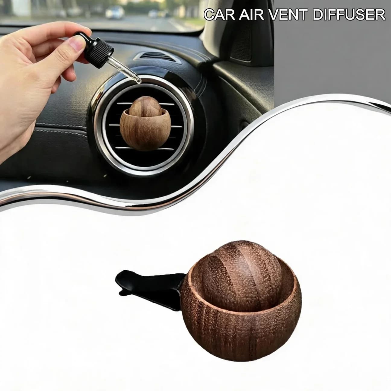 Natural Walnut Car Air Vent Diffuser Refillable Essential Oil Car Air Freshener Vent Clip (Essential Oil Not Included)