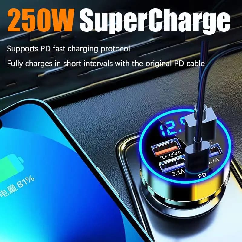 USB C car phone charger, USB charger adapter for 250 W cigarette lighter, fast charging adapter for Mini USBC car