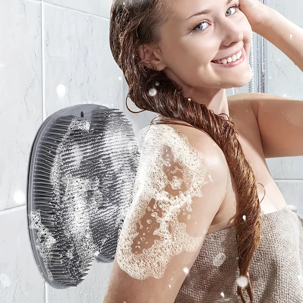 1 spazzola per doccia in silicone per PC con ventosa per un facile rimozione della pelle morta sulla schiena e dei piedi, accessorio da bagno antiscivolo