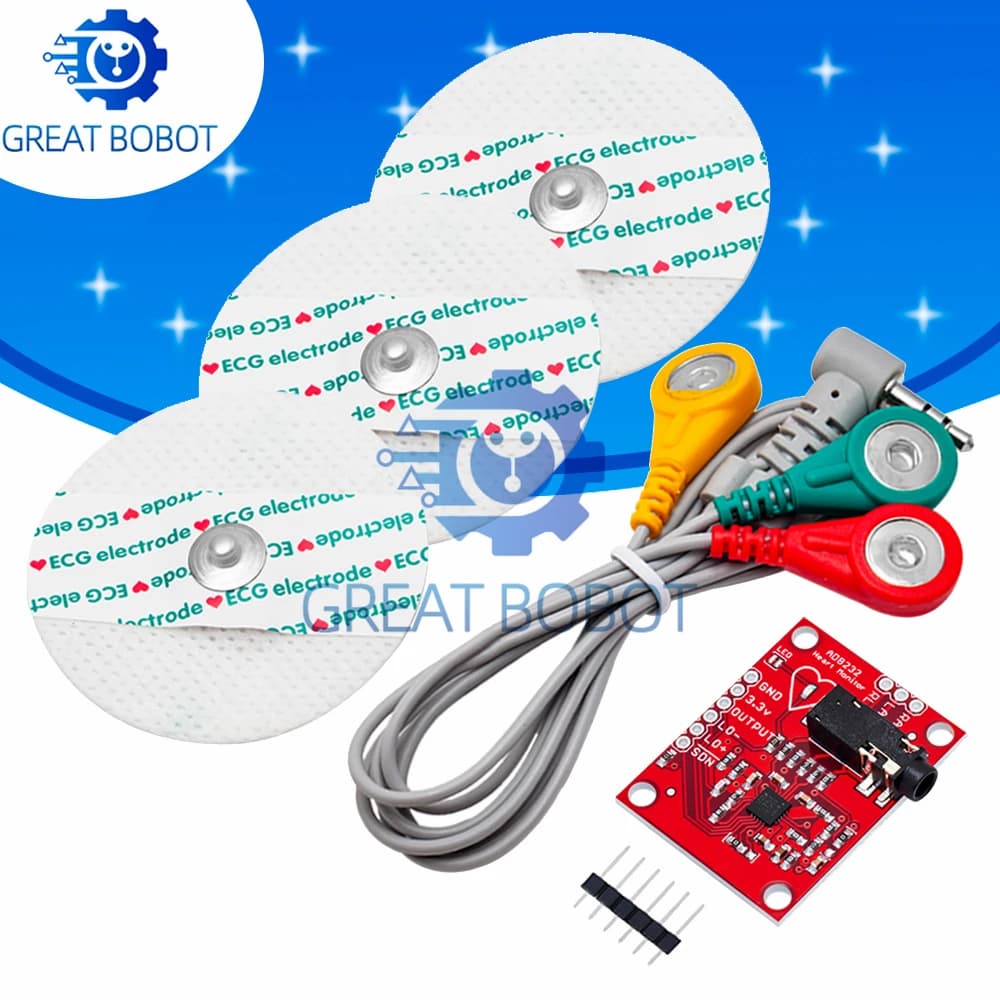 AD8232 ECG Sensor Module: Heart Rate & Pulse Monitoring Kit – Solderless Design,for Arduino-Compatible