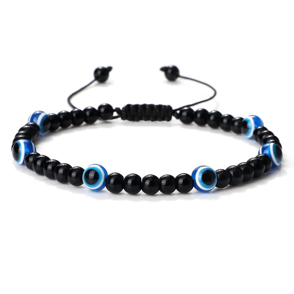 Braccialetti di moda turchi malocchio 4mm perline di pietra naturale nera intrecciata a mano da uomo braccialetto di ossidiana gioielli Pulseras Homme
