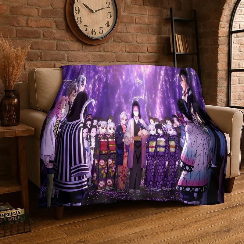 Coperta in Flanella Anime Demon Slayer con Personaggi Kamado Nezuko e Tanjirou, Morbida e Calda per Camera da Letto, Soggiorno, Viaggio