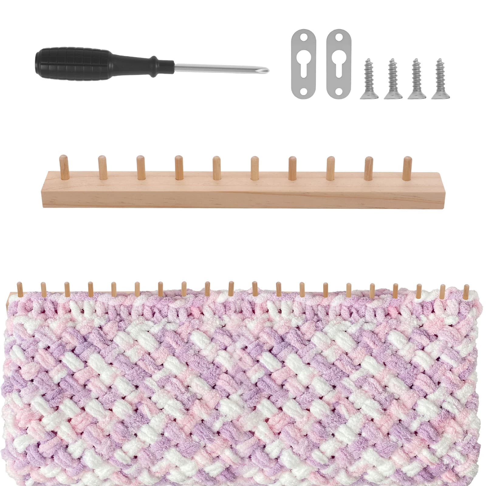 46inch Wooden Loom Foldable Chunky Knitting Blanket Machine Adjustable Size Handmade Weaving Kit for Blanket Making Handicrafts