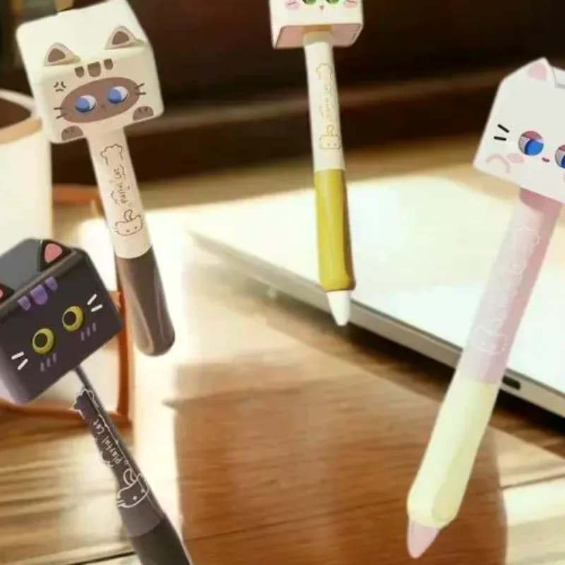 1/4 Pezzi Penna Gel a Forma di Gatto Carino, Inchiostro Nero 0.5mm, Penna a Sfera Scorrevole, Antistress, Asciugatura Rapida, Penna Neutra per Scuola e Ufficio