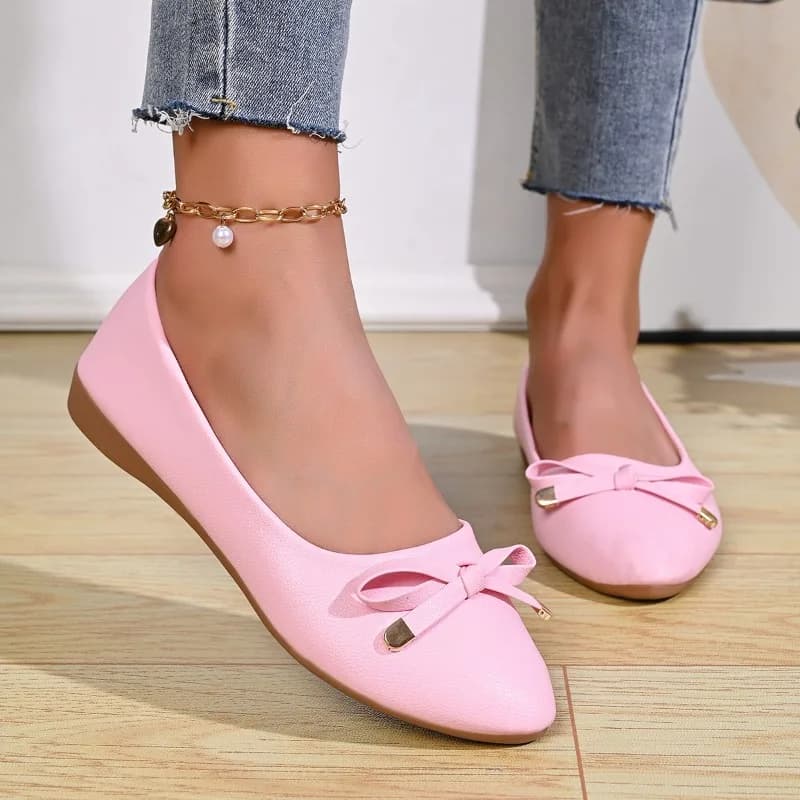 Comfortable Leather Shoes with Bow and Low Toe, New Shoes with Women's Wedge
