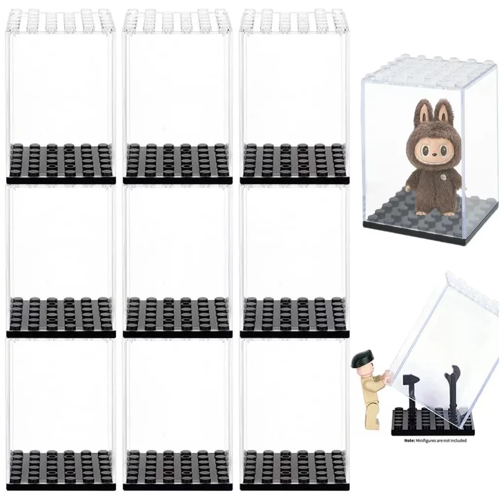 Minifigure Display Case – Dustproof Lego-Compatible Building Blocks Showcase Box Clear Rectangular Base for VinylToys For Labubu