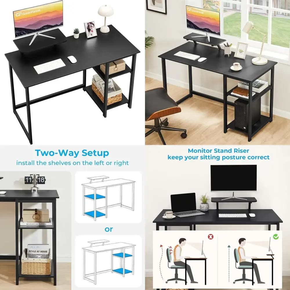 39 inch adjustable computer desk with display support and storage shelves - Compact home gaming desk in office