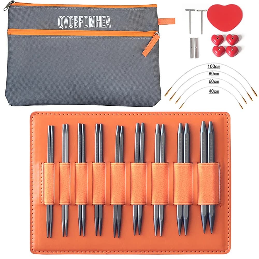 Set di ferri da maglia circolari intercambiabili quadrati, 9 paia di aghi circolari in alluminio da 3,5 a 8,0 mm con 4 cavi, per principianti