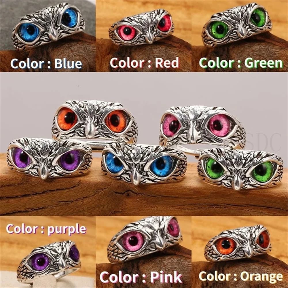 Rare vintage owl carved Tibet silver ring for man cute animals youth gothic adjustable fashion woman accessories jewelry gifts