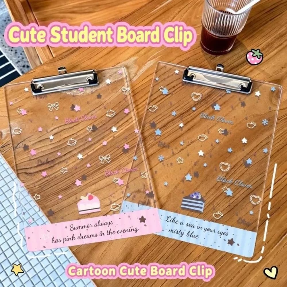 Durable Acrylic Clipboard A4/A5/A6 Clear File Folder Cake Star Pattern Writing Pad Office Stationery