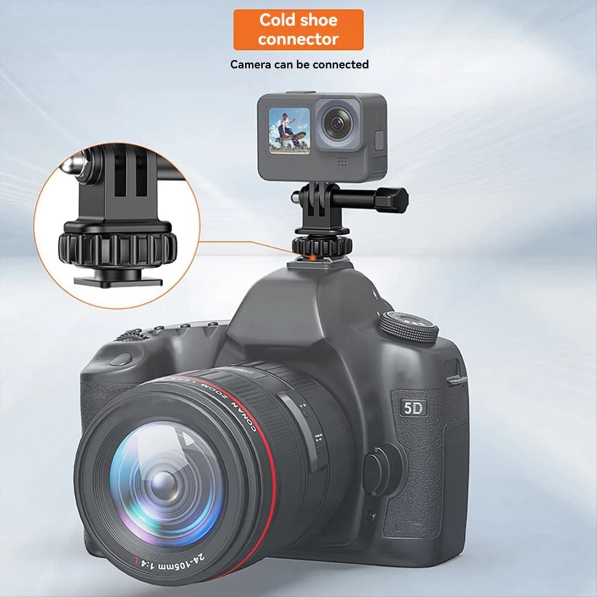 Adattatore per slitta fredda per action camera A45I con 180 ° Regolazione, foro per vite da 1/4 di pollice, compatibile con Hero 12/11/10/9/8