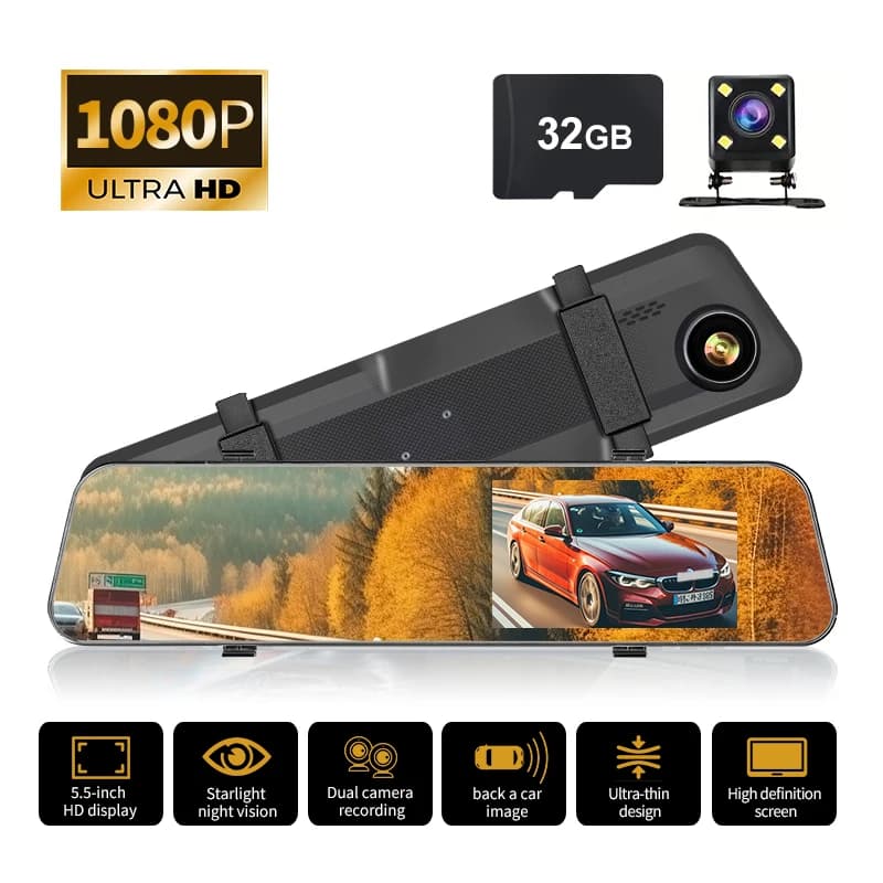 Dash cam Single 5.5 inch driving recorder Rear view mirror HD 1080P Double front and back recording