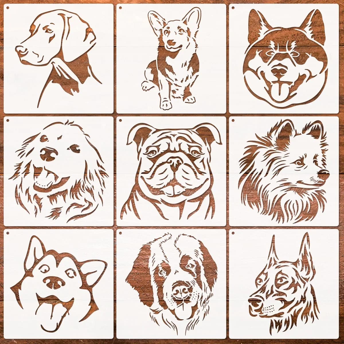 9Pcs/Set 20cm Cute Pet Dog Head DIY Layering Stencils Painting Scrapbook Coloring Embossing Album Decorative Template