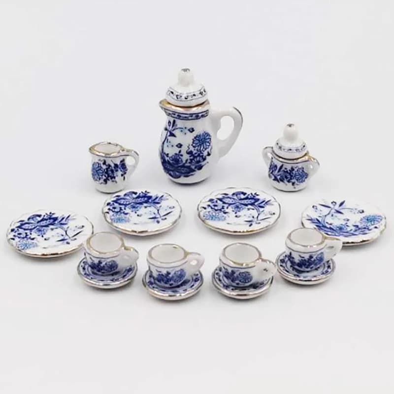 15 pezzi 1:12 casa delle bambole in miniatura simulazione stoviglie porcellana tazza da tè in ceramica set accessori per casa delle bambole