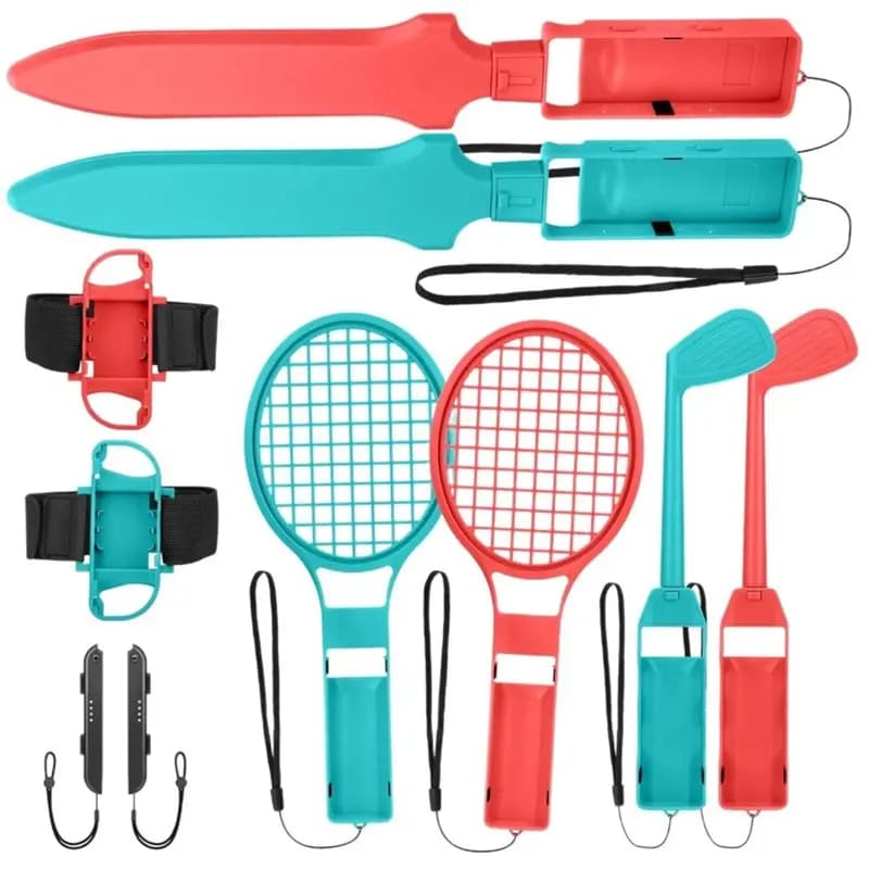 PHILE-10 Kit di Accessori 10 in 1 per Switch Sports con Cinturino per Calcio, Mazze da Golf, Racchette da Tennis, Spade