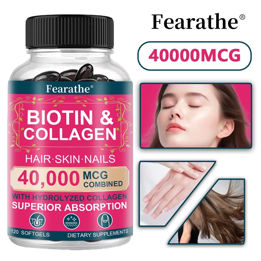 Biotin collagen supplement - Support for hair growth, skin and nails - 40000 mcg with complex of vitamins B, hyaluronic acid and keratin