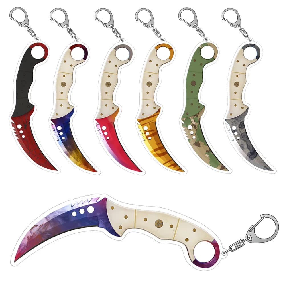 Portachiavi in acrilico con skin del gioco di tiro CS2 GO: Talon Knife Case, Hardened Doppler, Marble Fade, Tiger Tooth - Ciondolo per borsa