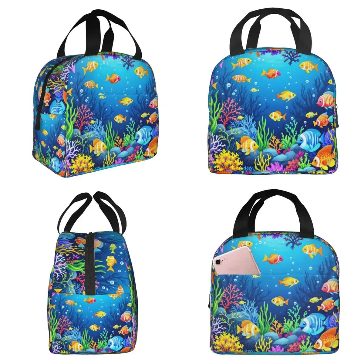 Underwater Coral Reef Fish Insulated Lunch Bag for Kids School Cooler Thermal Food Box Tote Portable Lunch Boxes Container