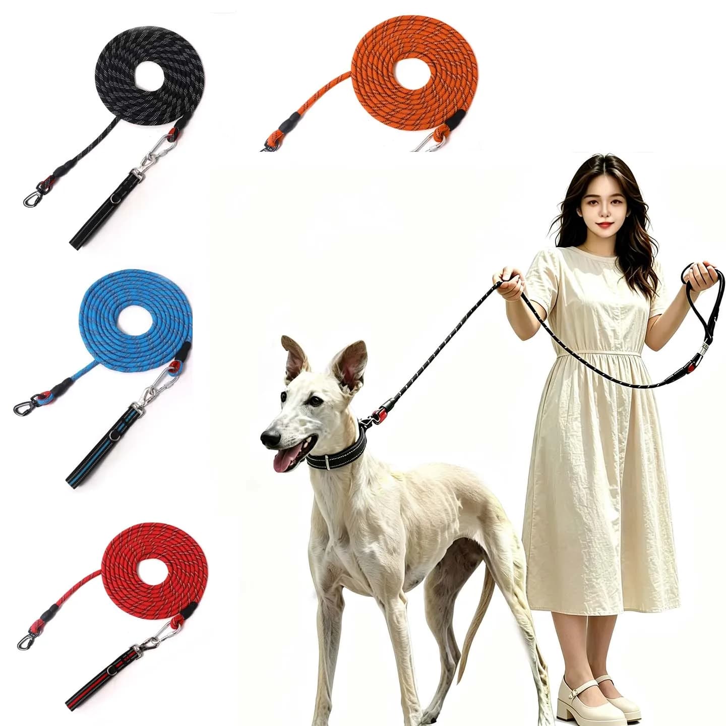 10mm Outdoor dog walking and leashing are available. Nylon rope embedded with reflective wire、Dual Alloy Locking Clips