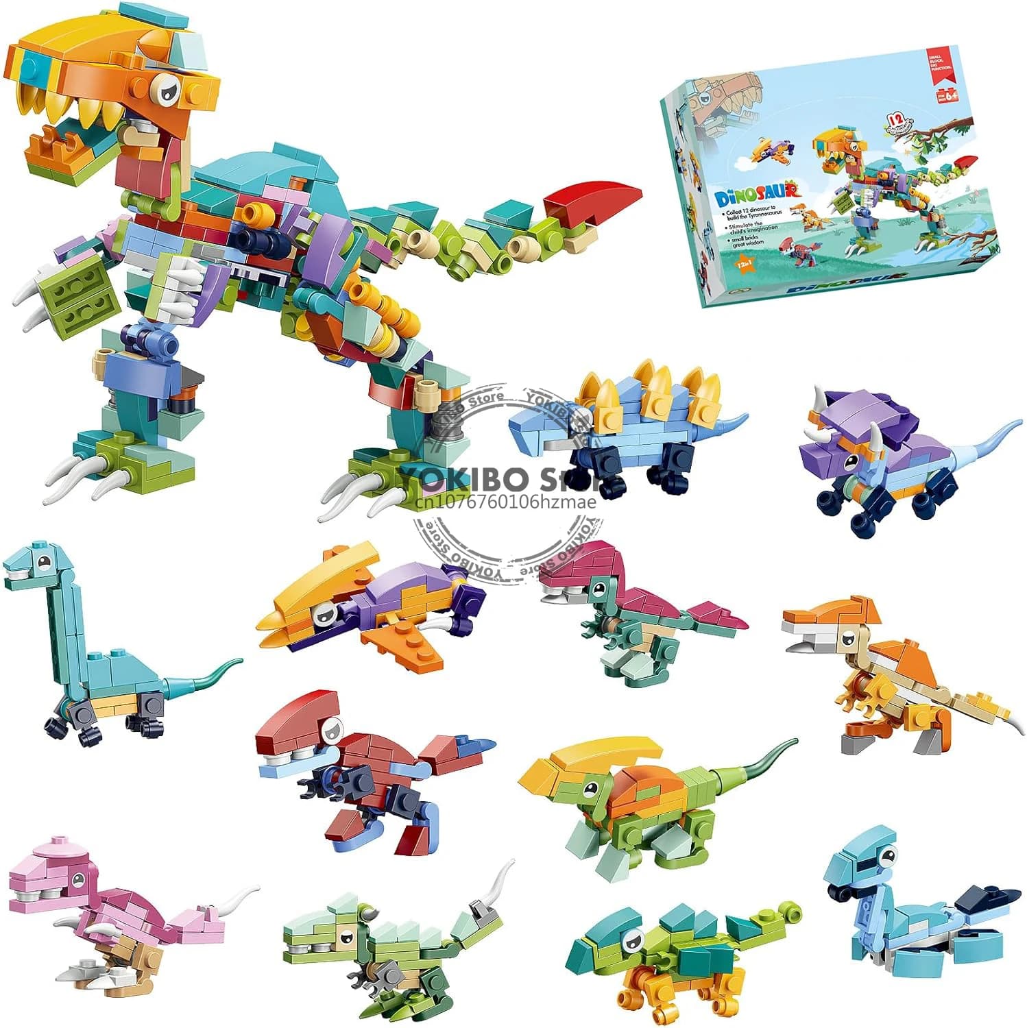 Set di blocchi di costruzione di dinosauri 12 in 1 Set di blocchi di giocattoli per lo sviluppo di giocattoli di mattoni Set di blocchi di animali di dinosauro