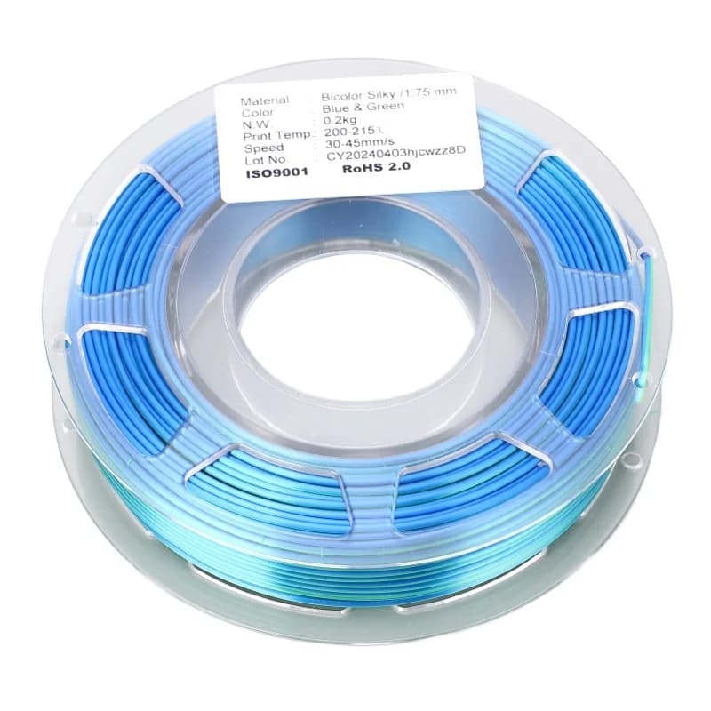 Filamento PLA per Stampante 3D 1,75mm Bicolore Blu-Verde, Materiale di Consumo per Stampa 3D 200g