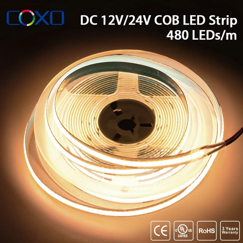 LED Strip COB certified UL 320 480 LED/m 16.4 feet High density flexible tape 3000-6500K LED lights RA90 DC12V 24V