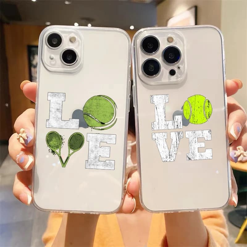 For iPhone 15 16 14 13 12 mini 11 Pro Max XS X XR SE 7 8 Plus Silicone Clear Cover Tennis Ball Sport Luxury Phone Case