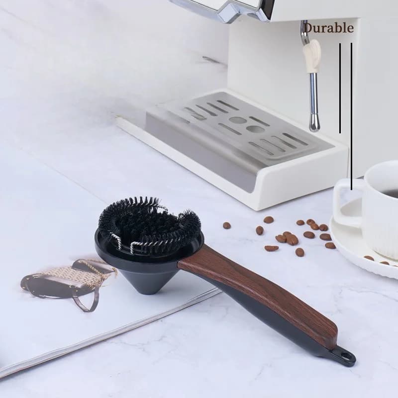 Espresso Machine Group Head Cleaning Brush Wooden Heat Resistant Handle With Funnel Round Brush Home Commercial Coffee Machine