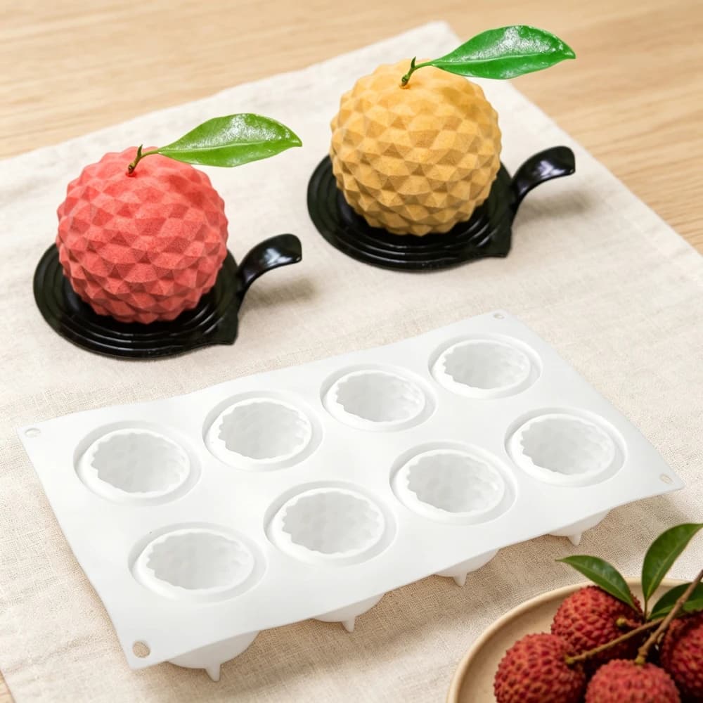 Stampo in Silicone a Forma di Litchi per Cioccolato, 8 Cavità, Design Lychee, per Mousse di Frutta, Torte, Candele, Ghiaccio, Utensili per Dessert di Grado Alimentare