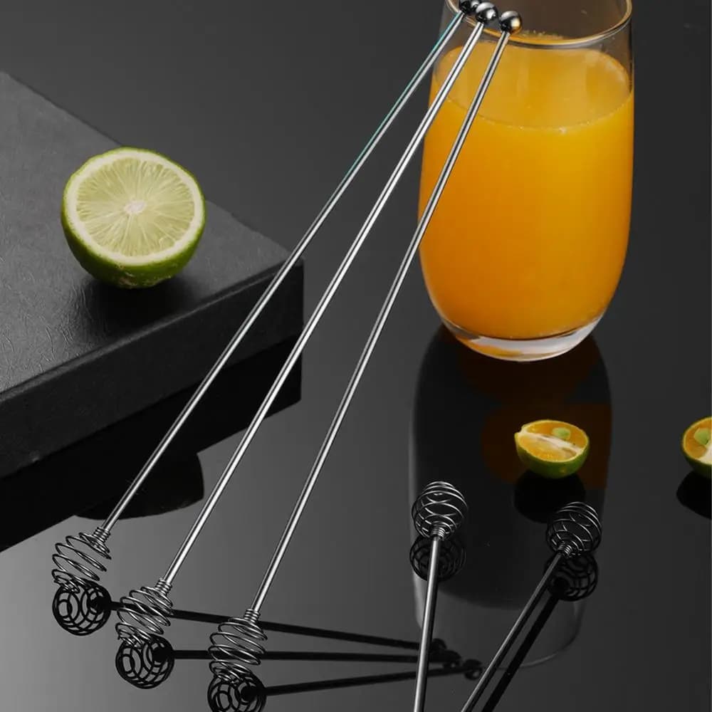 4pcs Reusable Stainless Steel Coffee Stirrer Multi-Function Decorative Long Handle And Spiral Honey Spoon Creative Bar Cocktail