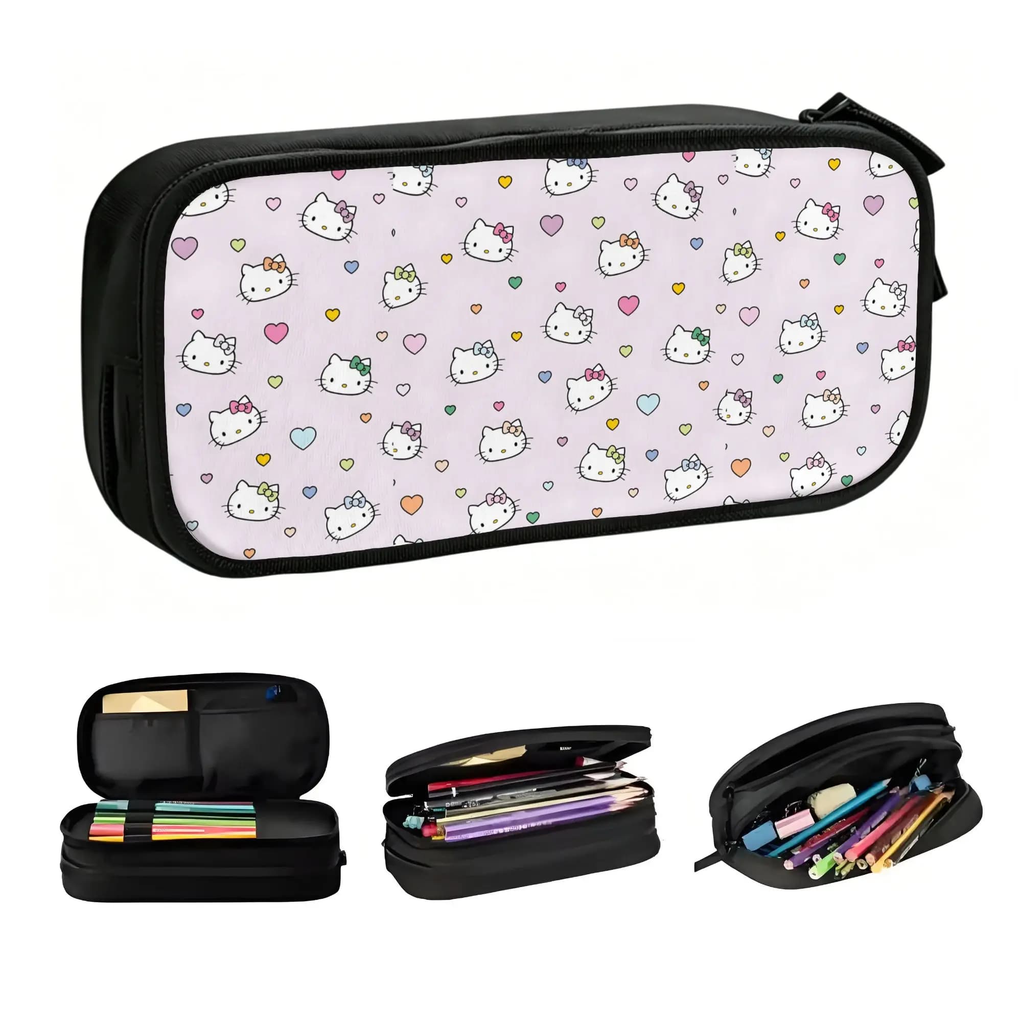 Kawaii K-Kittyes Cat Pencil Cases for Unisex Custom Cat Anime Large Capacity Pen Bag Box School Accessories