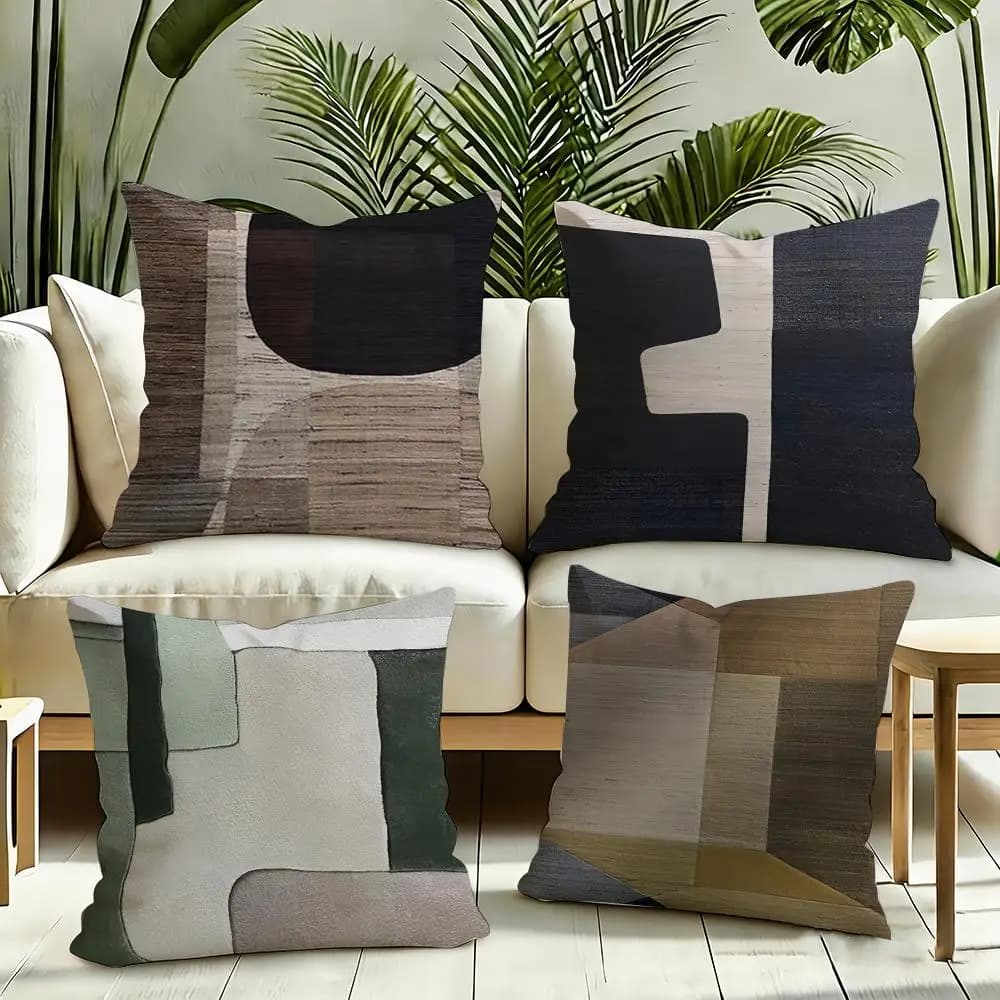 Nordic retro geometric cushion cover in silky short plush with invisible zipper, dustproof, for sofa and home decoration