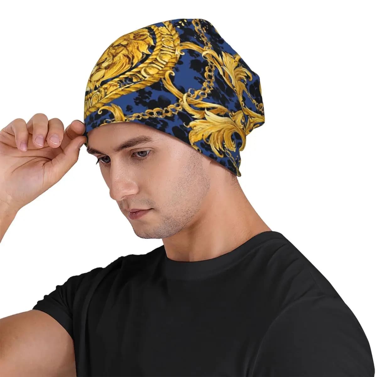 Golden Lion Baroque And Damask Ornament Unisex Adult Beanies Caps Knitting Bonnet Hat Warm Fashion Autumn Winter Skullies Hats
