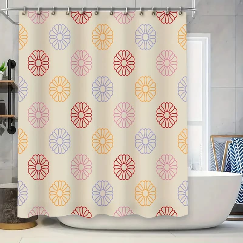 Set di tende da doccia floreali vibranti per l'arredamento del bagno, motivo floreale rosa blu, realizzato con tessuto resistente all'acqua, facile installazione