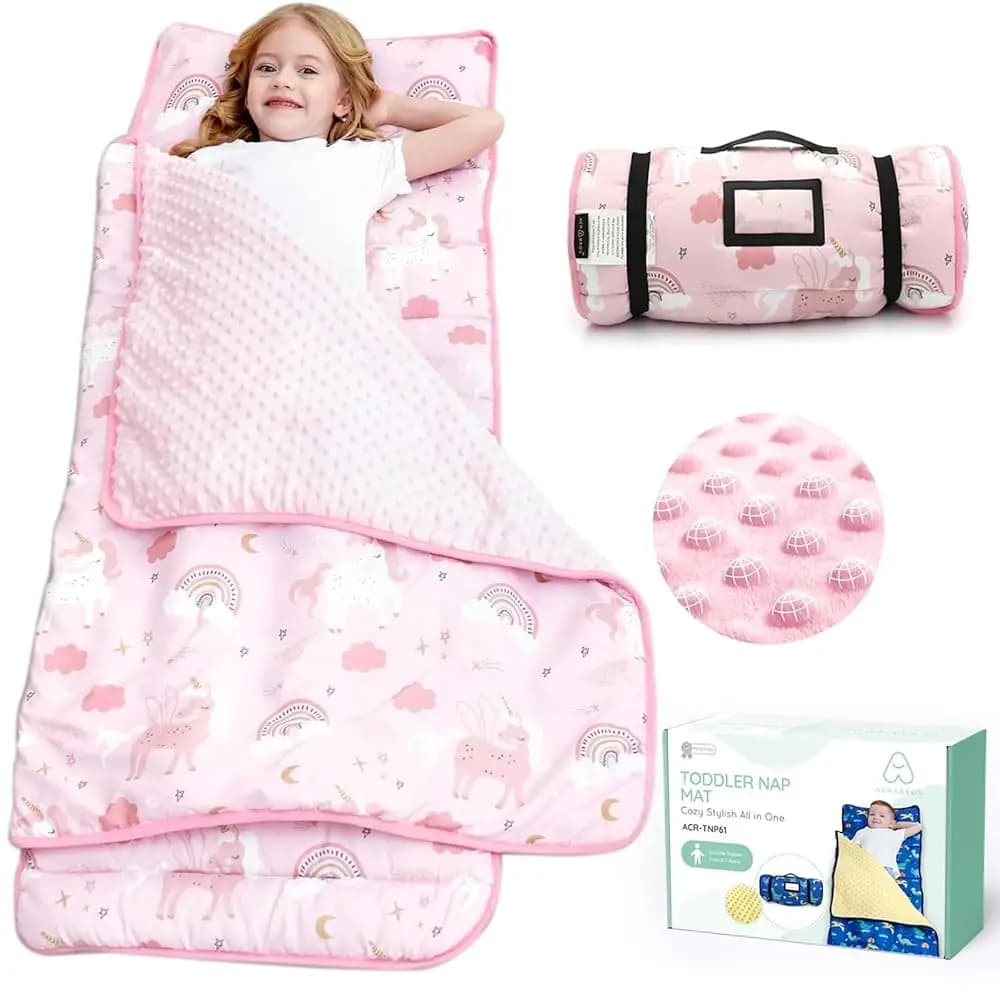 ACRABROS Materassino per il Sonno dei Bambini con Cuscino e Coperta, Tappetini Extra Large Arrotolabili, Sacche per Dormire per Bambini e Bambine, Materassini per il Sonno dei Bambini