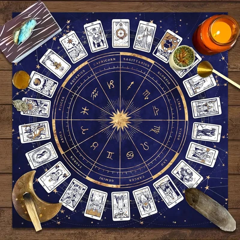 VIKAMA Zodiac Wheel Tarot Altar Cloth Astrology Oracle Card Mat Divination Tablecloth Witchcraft Ritual Decor