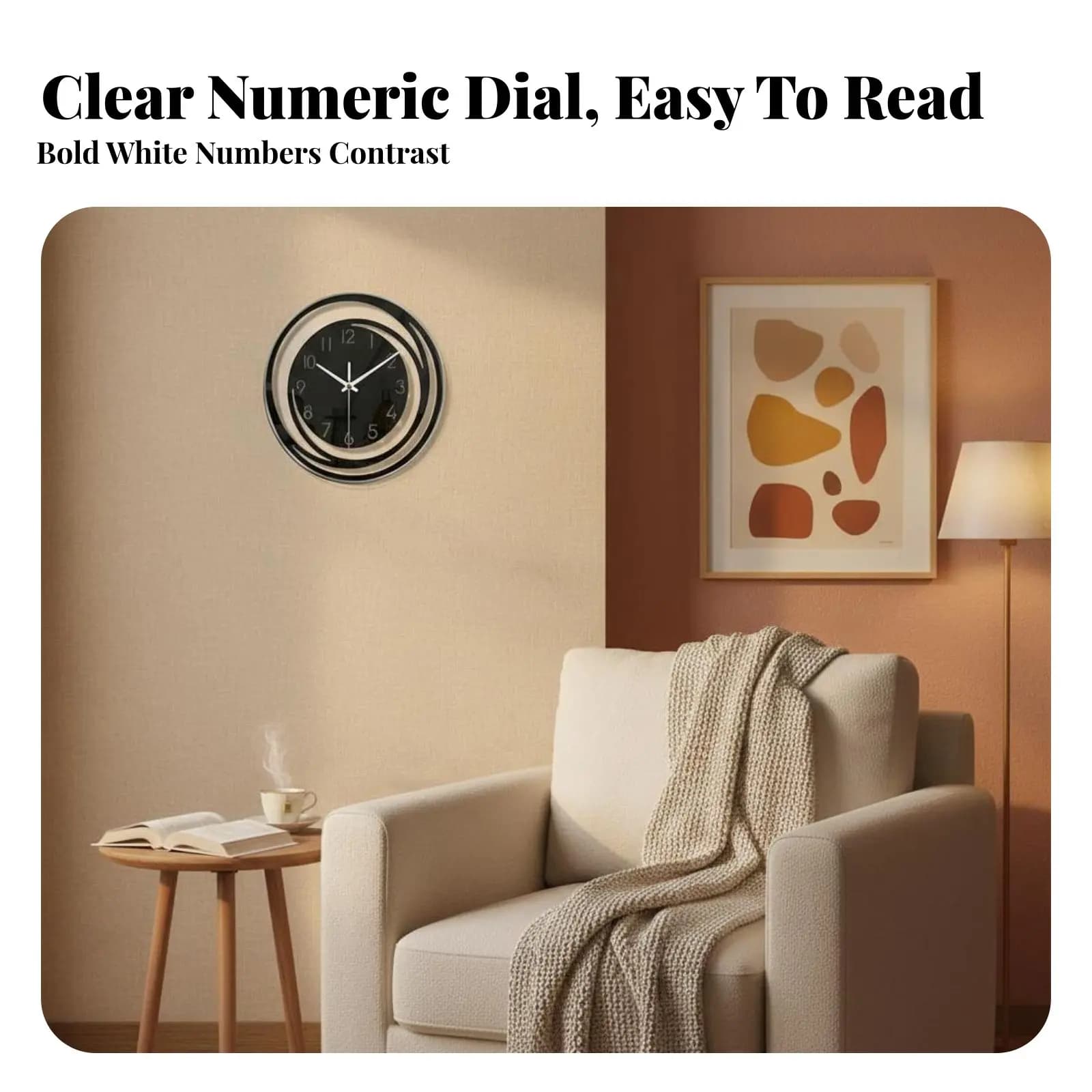 Orologio da Parete con Numeri Grandi, Movimento Silenzioso, Design Minimalista per Soggiorno e Camera da Letto