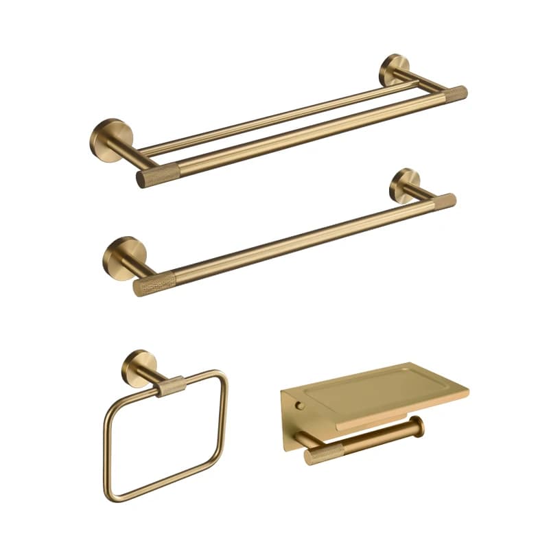 Bathroom Hardware Accessories Set Brushed Gold Knurled Brass Kit Towel Bar Ring Robe Hook Paper Holder Towel Ring Toilet Brush