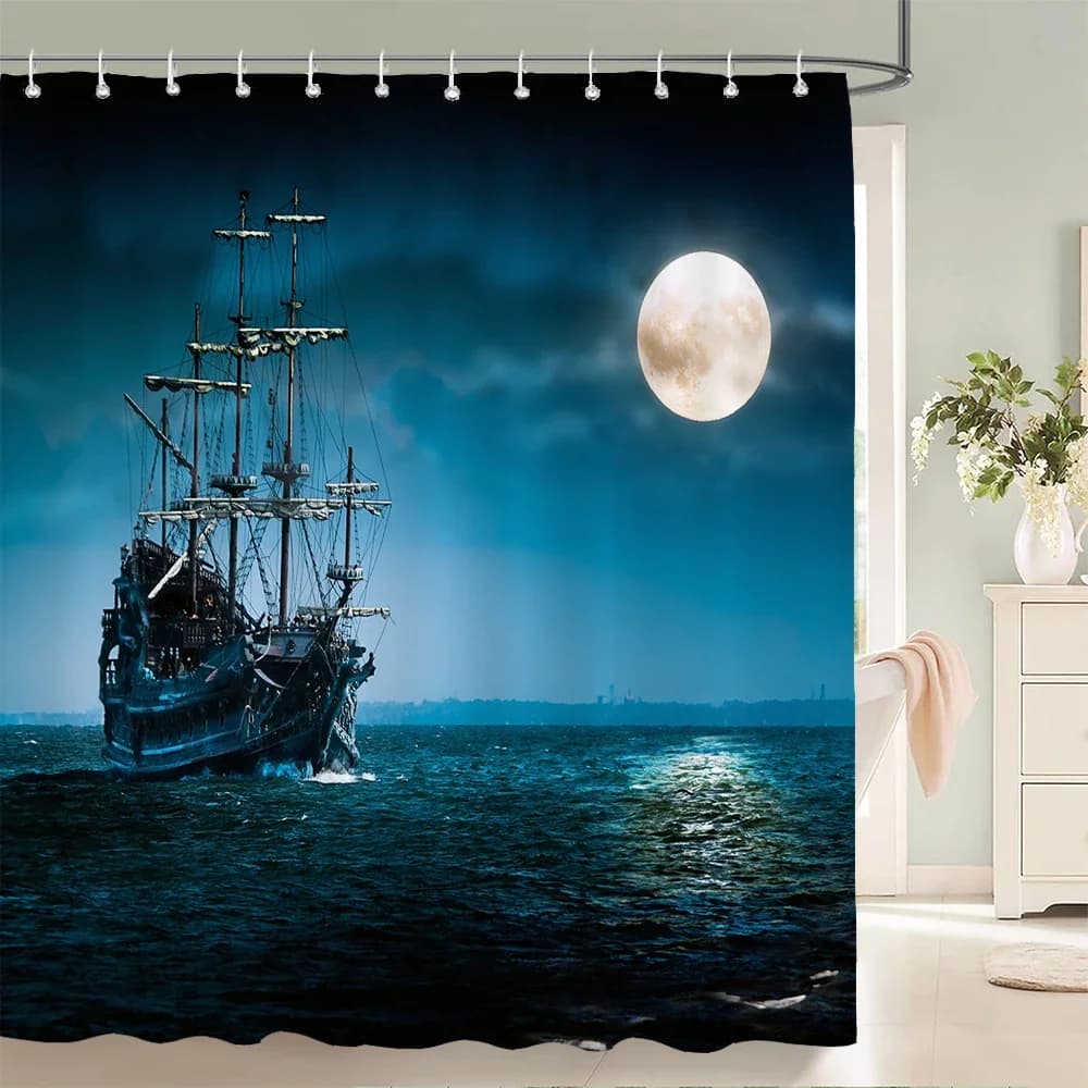 Vecchio nave pirata mare tende da doccia tenda da bagno con stampa 3d con 12 ganci bagno schermo da bagno in tessuto di poliestere impermeabile