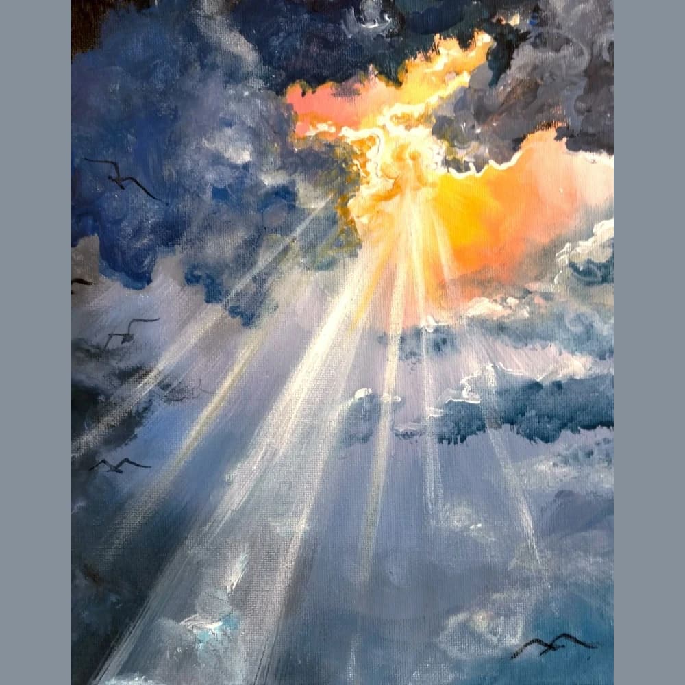 Sunbeam Through Dark Clouds Sky Landscape Diamond Painting By Number DIY Wall Decor for Game Room or Living Room Gift Frameles
