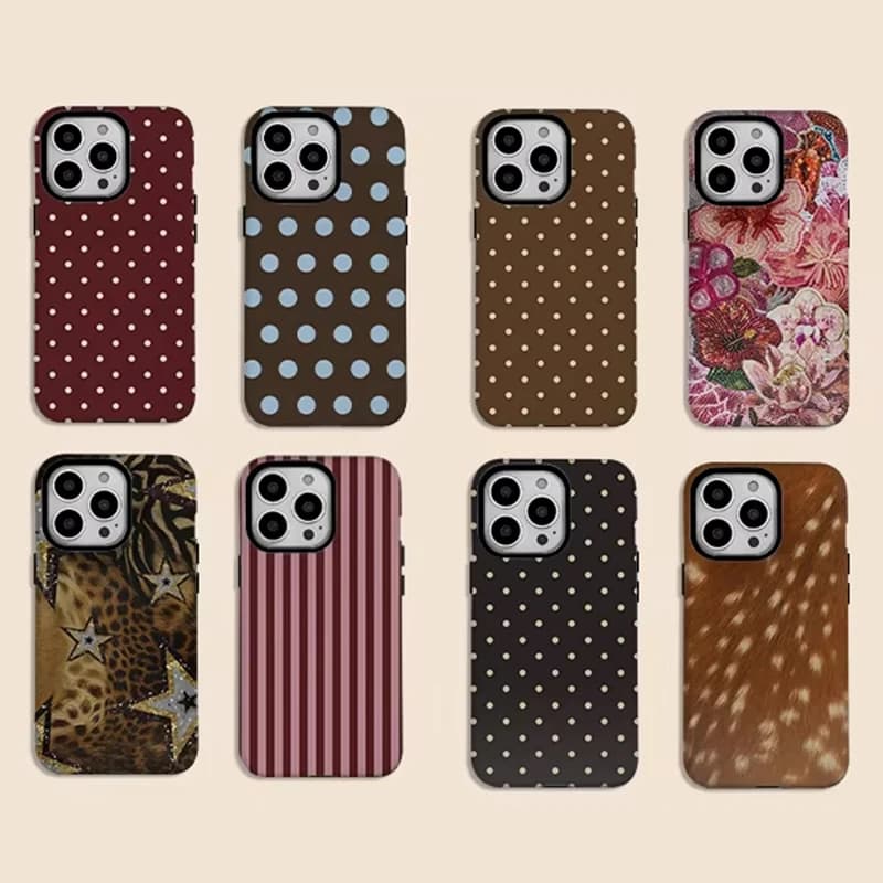 Stylish Polka Dots Stripes Retro Pattern Phone Case For iPhone 17 Air 16e 16 Pro Max 15 14 Plus 13 12 11 Double-layer Back Cover