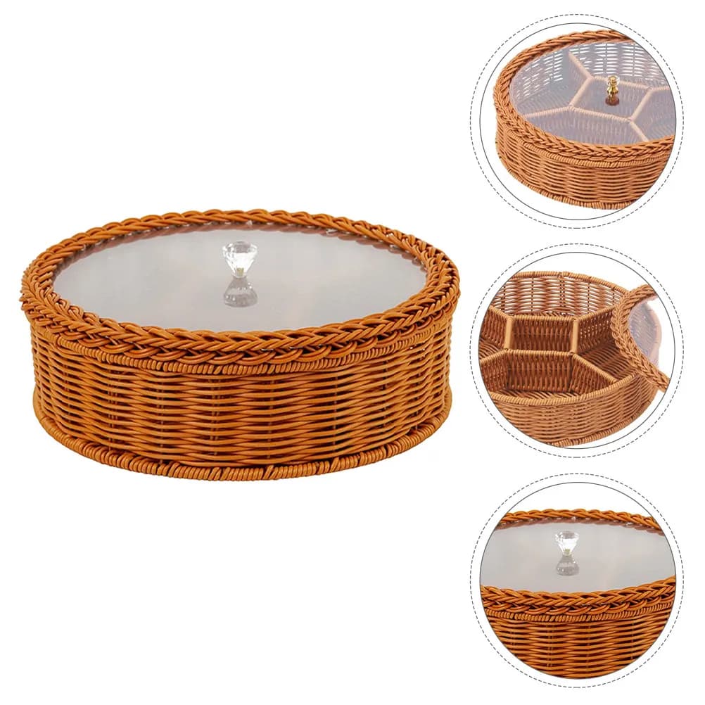 Vassoio da portata intrecciato a mano con 5 scomparti, in plastica, per frutta secca, noci, caramelle, biscotti, antipasti.