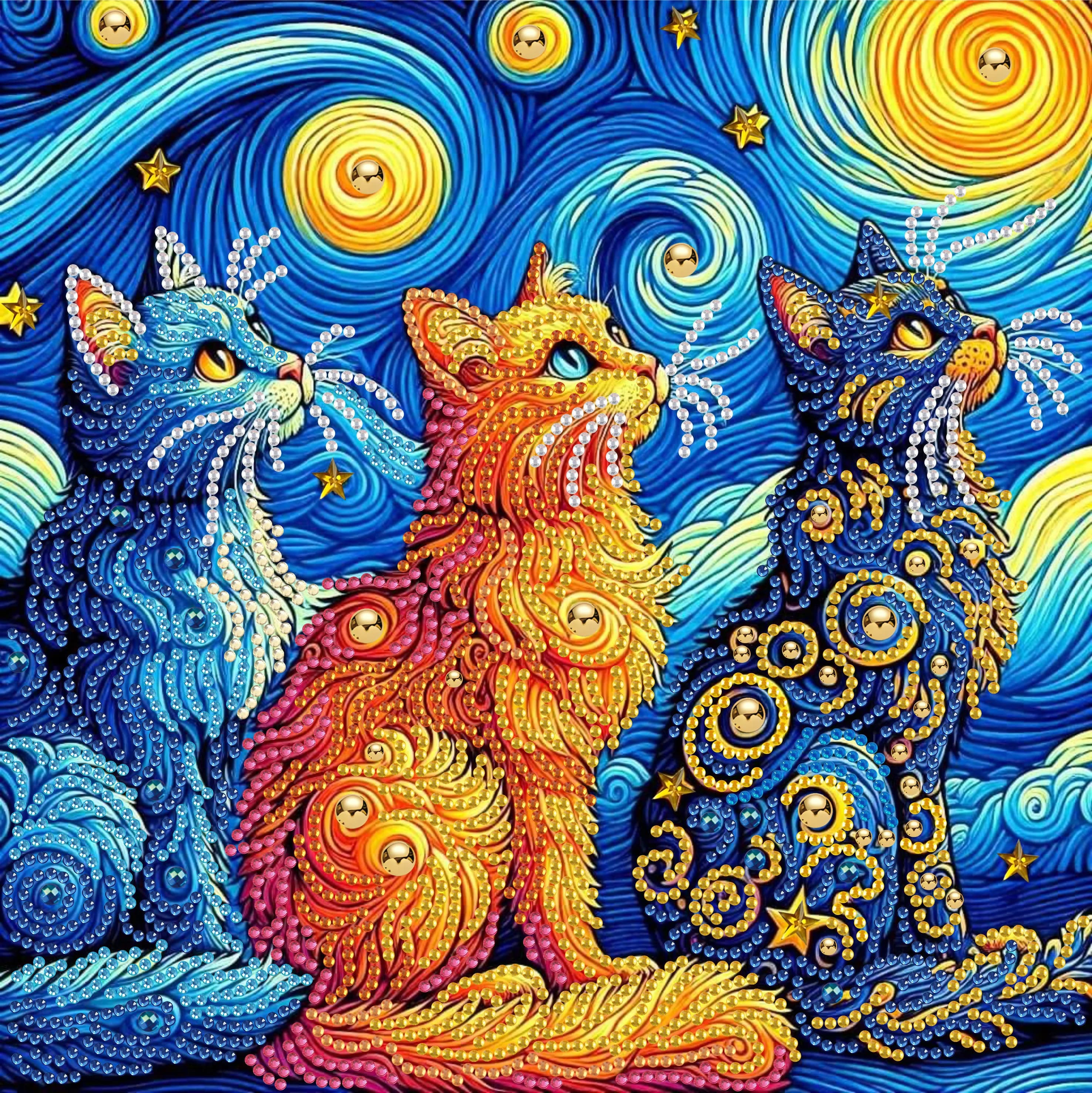 1 set di set di pittura diamante gatto a tema animale, design di pittura parzialmente intarsiato con diamante di cristallo irregolare di colore 5D fai da te