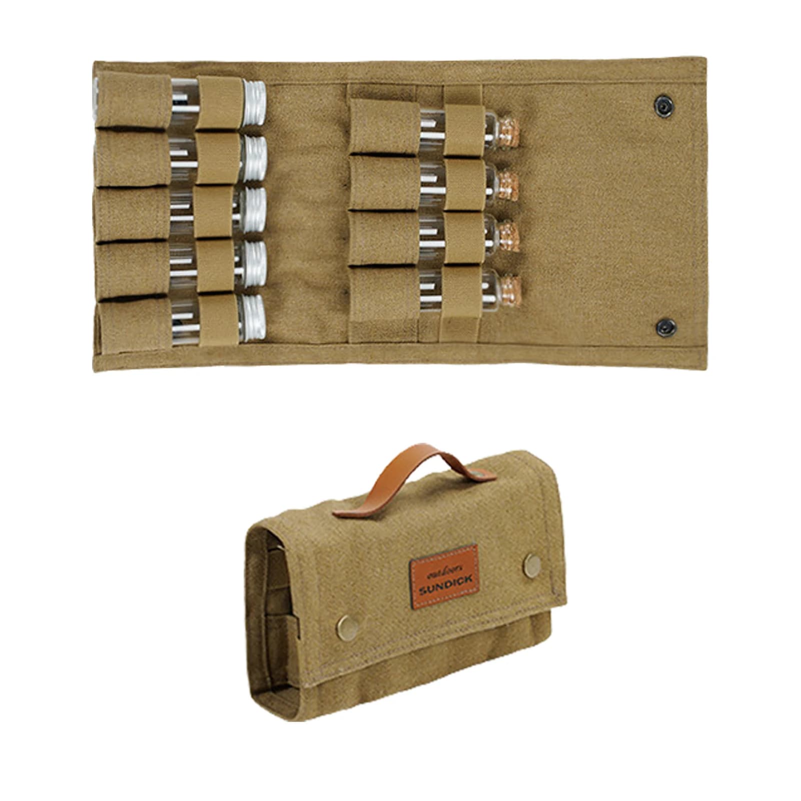 Borsa portaoggetti con set di barattoli di spezie Kit di spezie da campeggio 9 pezzi Portabottiglie per condimenti con mini set di bottiglie per condimenti per esterni